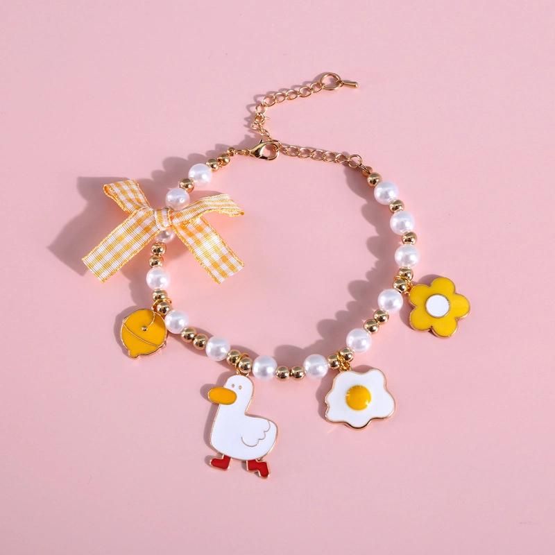 Cute Pearl Adjustable Collar Cat Rabbit Dogs Tag Necklaces Pendants for Women Bow Pet Accessories
