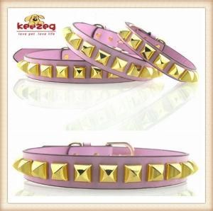 Quality Gold Diamond Dog Cat Leather Collars/Pet Leash/Harness Pet Collars (KC0051)