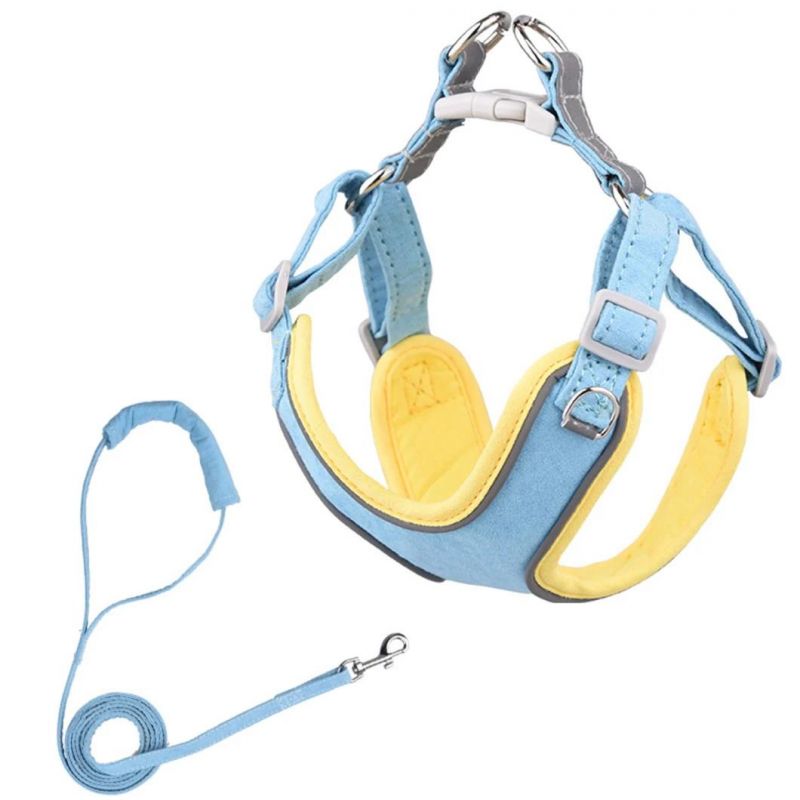 No Pull Soft Suede Dog Harness and Leash Set Lightweight Adjustable Reflective Chest Harness