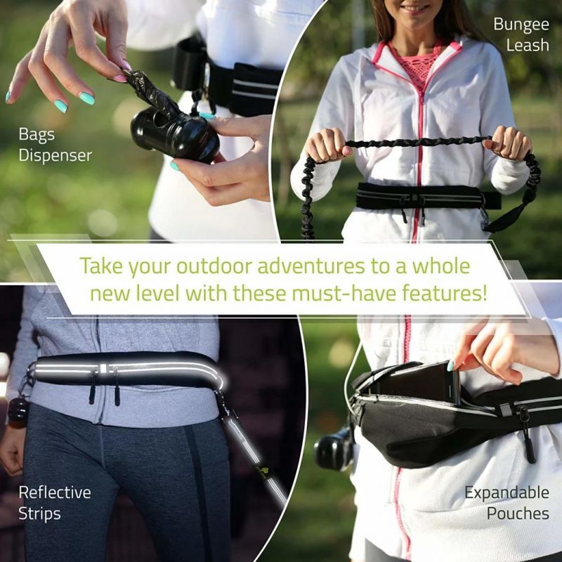 Hands Free Bungee Dog Leash with The Reflective Waist Belt for for Walking & Running with Small, Medium or Large Dogs
