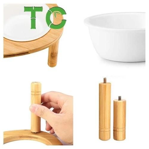 Elevated Small Dog Bowls with Bamboo Stand Raised Dog Bowls Cat Food Stand