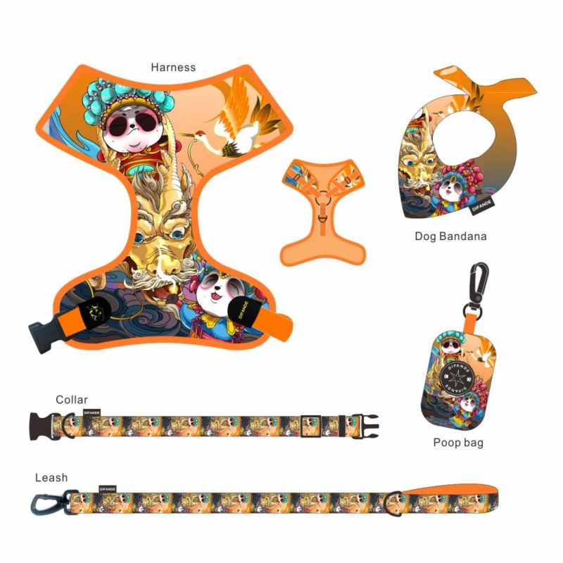 Fashion Pet Products Dog Harness Pet Vest Soft Pet No Pull Adjustable Dog Harness Leash Collar Poop Bag Bowtie Bandana Set