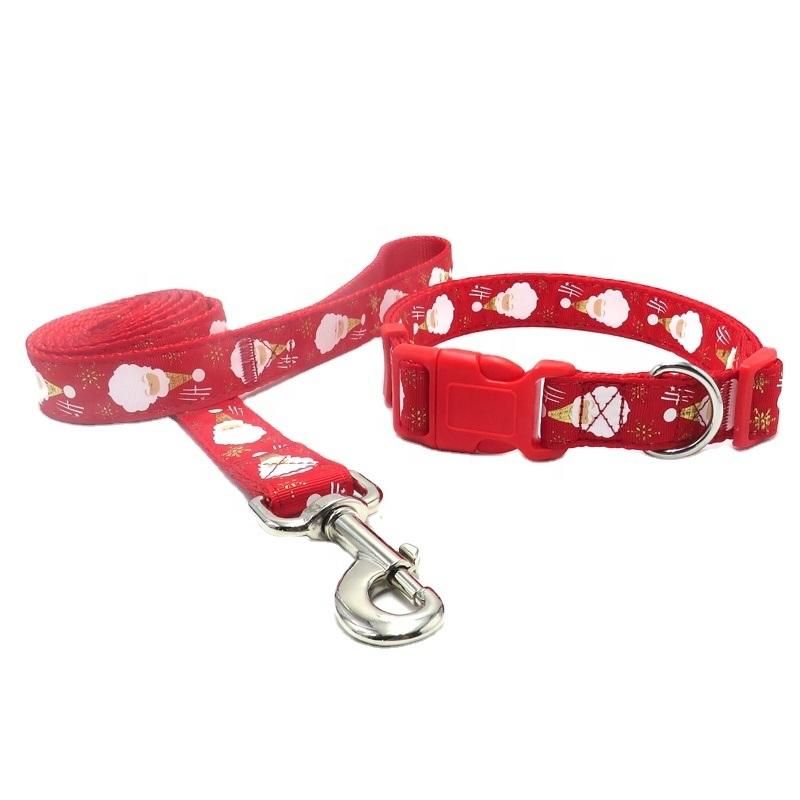 Dog Accessories Colorful Design Printed Christmas Pattern Nylon Dog Collar Leash with ID Tag