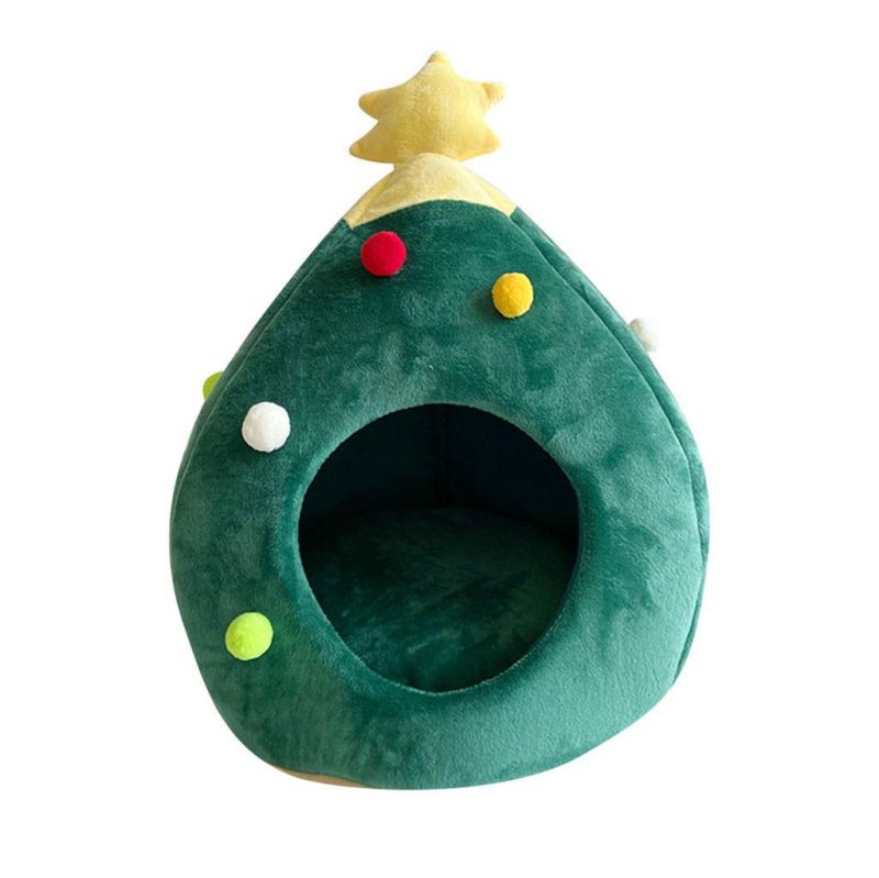 Cute Cat Pet Bed Cat Cave Half Closed Sleeping Bag Pet House Portable Christmas Cat House