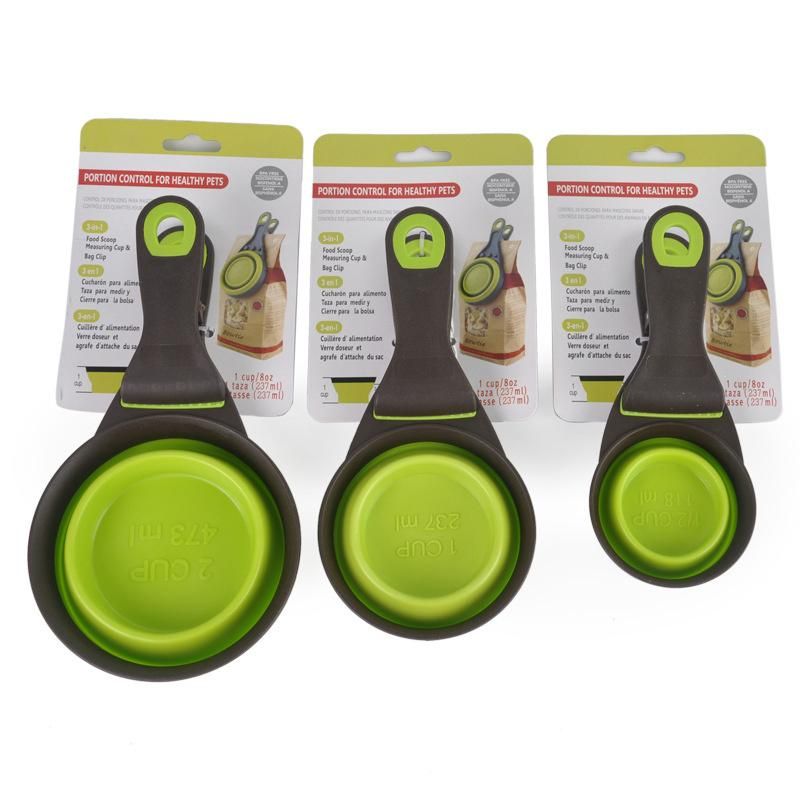 Portable PP+TPE Silicone Green Red 2 in 1 Folding Pet Food Spoon Bowl