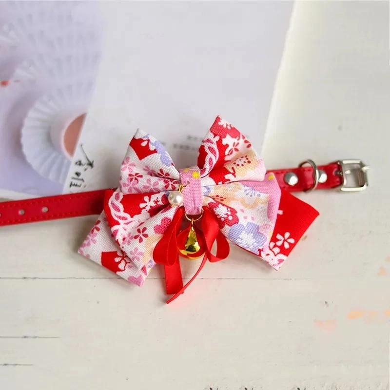 Wholesale Adjustable Kitten Dog Collar Pet Accessories Cute Japanese-Style Cat Bow Ties Collar with Bell