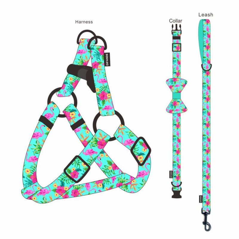 Colorful Custom Pet Supplies Luxury Sublimation Polyester Reversible Collar Leash Dog Harness Set for Dog