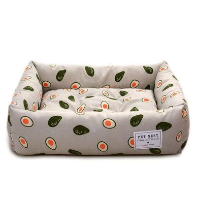 Square Shape Fleece Cotton Oxford Green Avocado Small Pet Bed