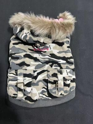 Camouflage Pet Coat with Fur Cap Dog Hoodie