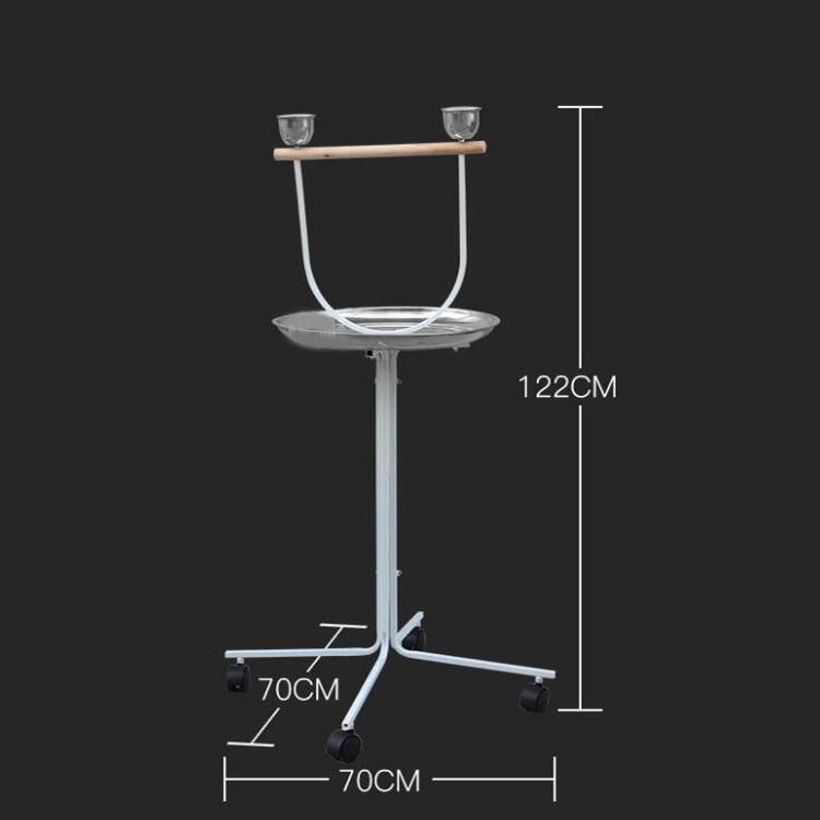 Large Parrot Wood Perch Playstand with Stainless Steel Tray Bowls Toy Hook Rolling Wheel Iron Parrot Bird Play Stand