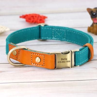 Hot Sale Genuine Leather Polyester Cotton Webbing Dog Collar