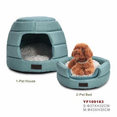 2 in 1 Two Ways Use Pet Cave House PP Cotton Form Cushion Short Fur Cozy Safety Dog Bed