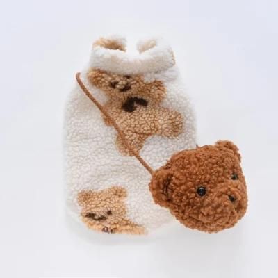 Teddy Bear Dog Coat Pet Clothes Pet Clothing Fall Winter Warm Clothes Dog Fur Fashion Coat with Bag