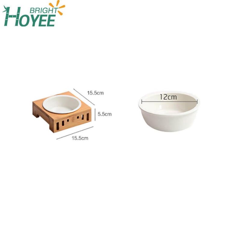Bamboo Pet Dining Table Oblique Stand with One Bowl