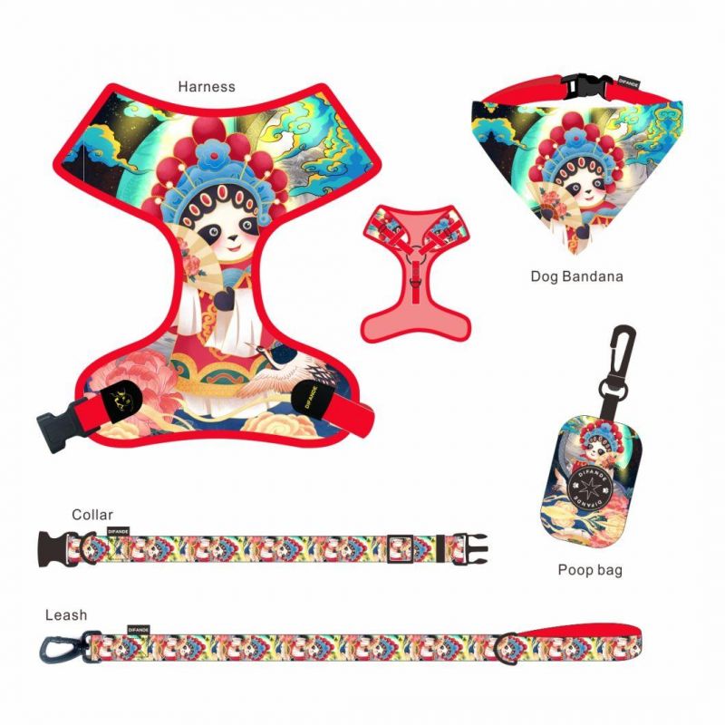 6 in 1 Custom Design Dog Harness with Matching Collar Leash Bow Tie and Bandana Set Neoprene Reversible Dog Harness Vest