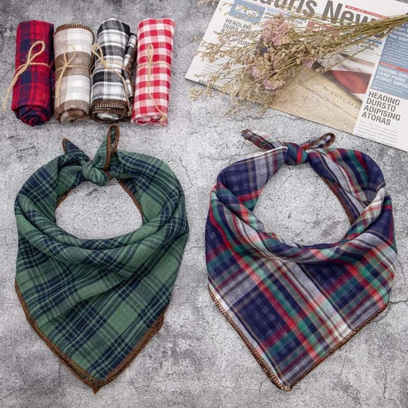 Square Plaid Printing Dog Bib Double Reversible Kerchief Scarf