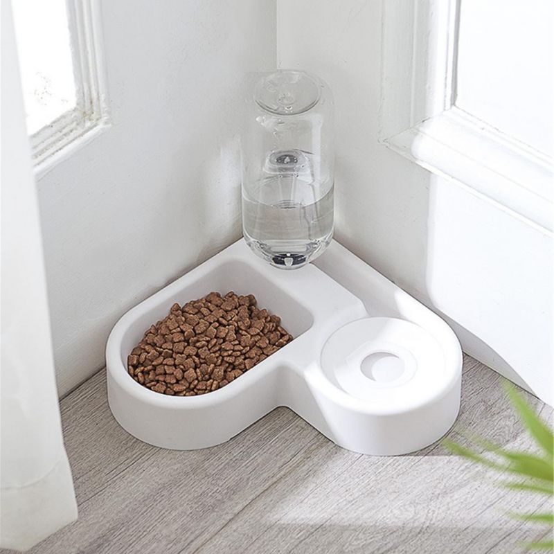 Pet Bowls with Water Bottle Automatic Drinking Dispenser Dual Bowl Puppy Feeder