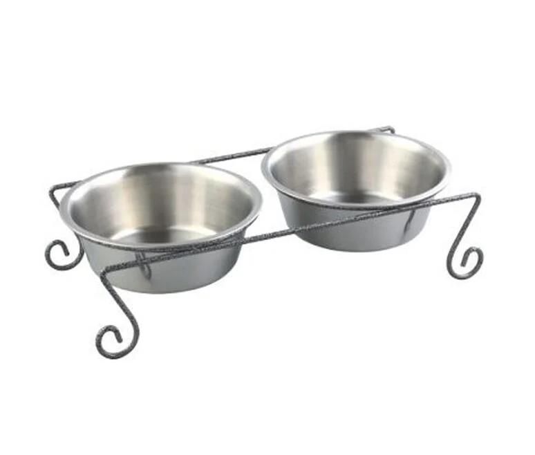 640z*2 Factory Design Durable Metal Stainless Steel Pet Feeder Bowl with Stand