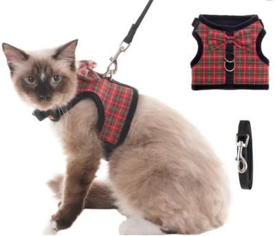 Well-Fitting Lightweight Cat Kitten Walking Vest Plaid Harness with Leash Set