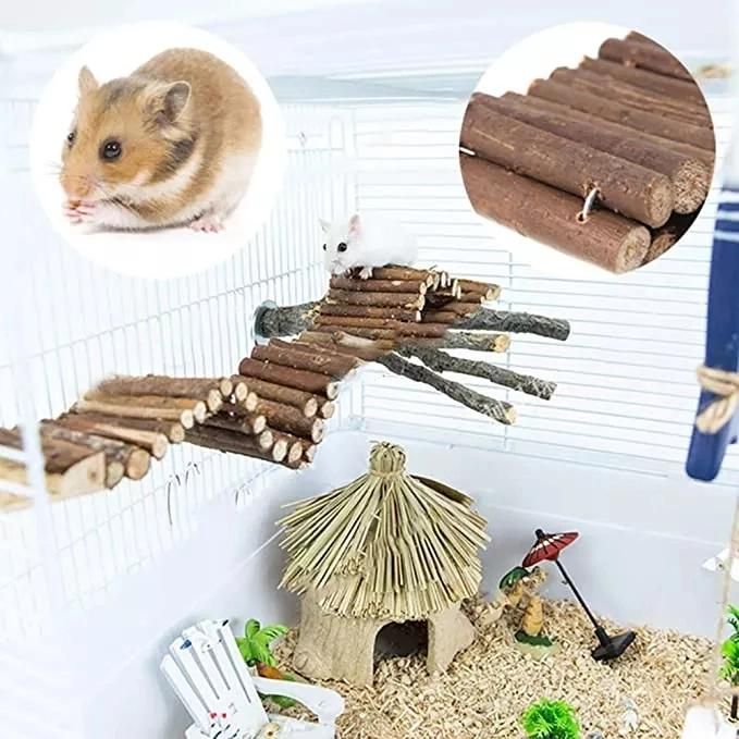 Natural Durable Training Tool Hamster Wooden Bridge Fence Hamster Chew Pet Toy