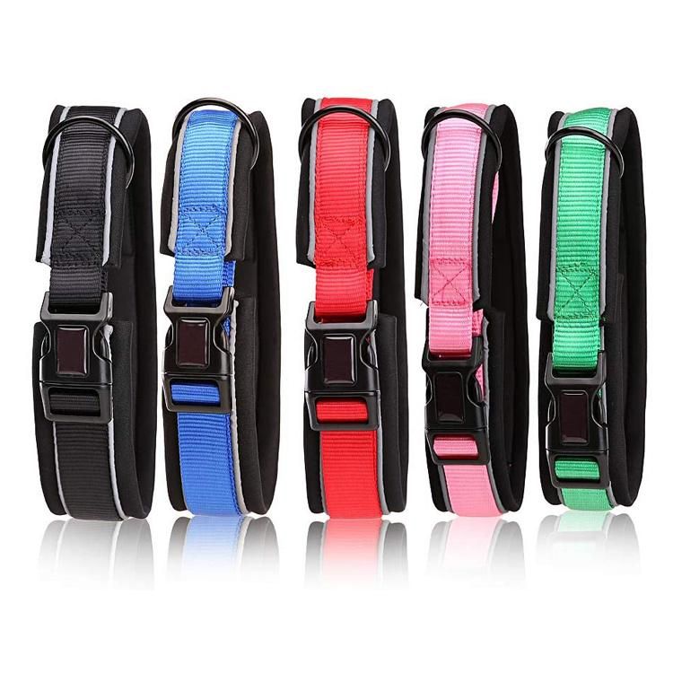 Reflective Nylon Dog Collar Adjustable Neoprene Padded Dog Collar