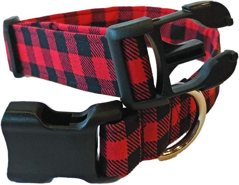 Amazon Red Plaid Gingham Hunter Winter Fabric Checkered Plaid Christmas Checkerboard Adjustable Dog Collar