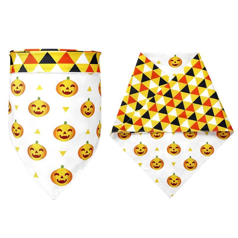 Halloween Pumpkin Ghost Bat Pattern Holiday Accessories Dog Triangle Bibs Scarf Washable Pet Dogs Bandanas