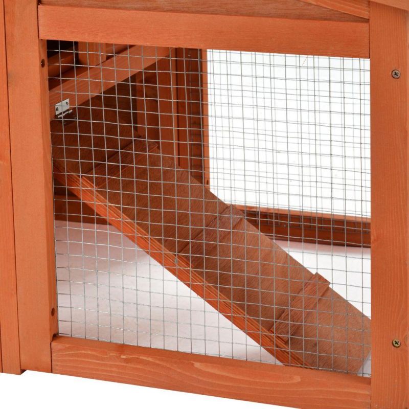 70 Inch Wood Rabbit Hutch Outdoor Pet House for Small Animals with 2 Run Play Area