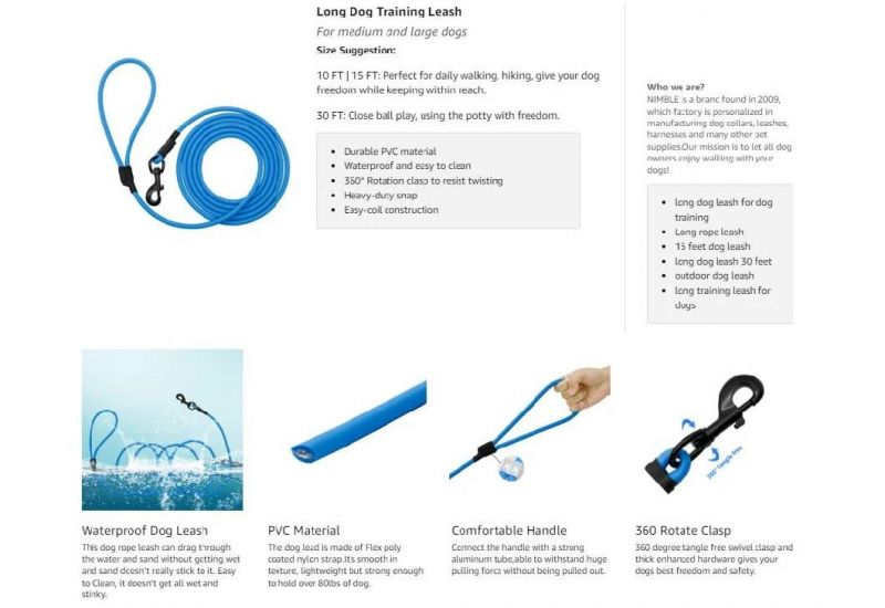 Durable PVC Materialwaterproof and Easy to Clean Dog Leash