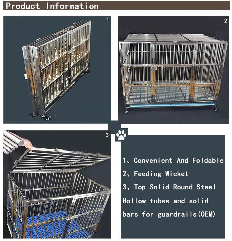 Double Door Black Metal Folding Wire Dog Cage with Tray and Wheels