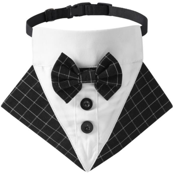 Formal Dog Tuxedo Wedding Dog Bandana Collar with Bow Tie Adjustable Dog Bowtie Collar Bandana for Small Medium Large