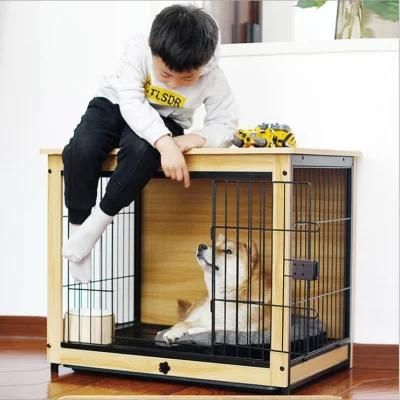 Household Steel Wooden Dog Cage Medium Dog with Toilet