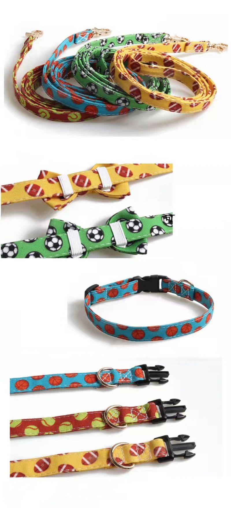 Yellow Rugby Pattern Dog Collar with Bow Cat Collar
