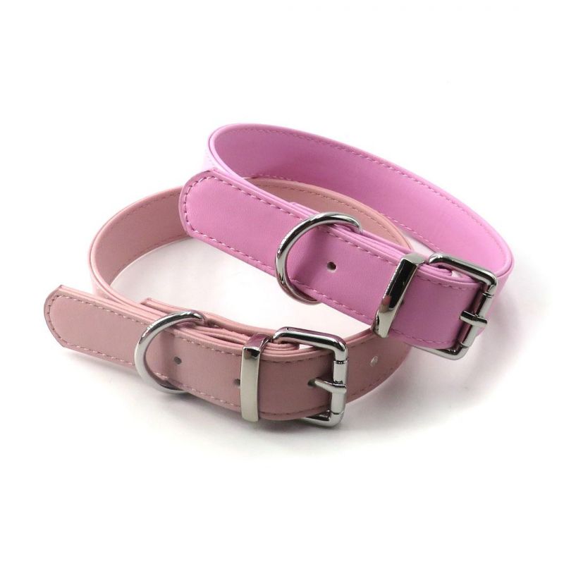 Luxury Macaron Color Soft Padded Handmade Genuine Leather Dog Collars with Pin Buckle