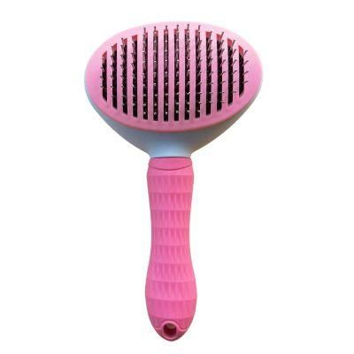 Oval Self-Cleaning Slicker Brush for Dogs and Cats Pet Grooming Dematting Brush Thick Needle-Pink-L