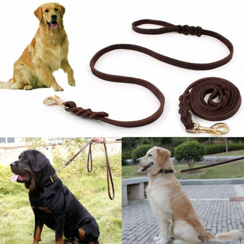 Leather Dog Leash 6 FT Leather Dog Training Leash Pet Braided Dog Leash for Large Medium Leads Rope Dogs Walking&Training (1/2 Inch, Brown)