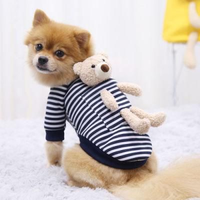 Spring Luxury Polyester Striped Hoodie Small Dog Pet Clothes with Doll Accessories