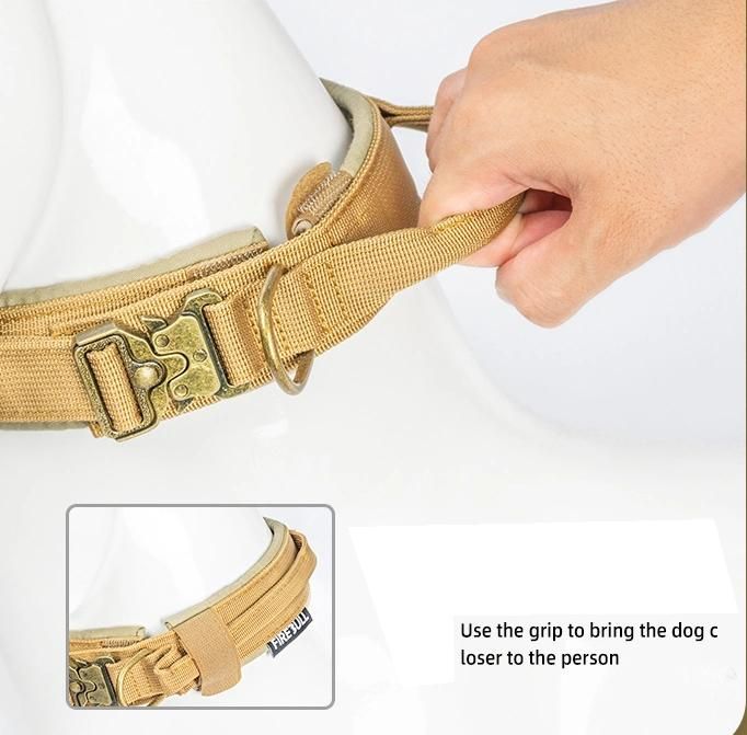 Tan Handle Heavy Duty Reflective Leash Collars Dogs Nylon Tactical Quick Release Buckle Dog Collar Dog Lead
