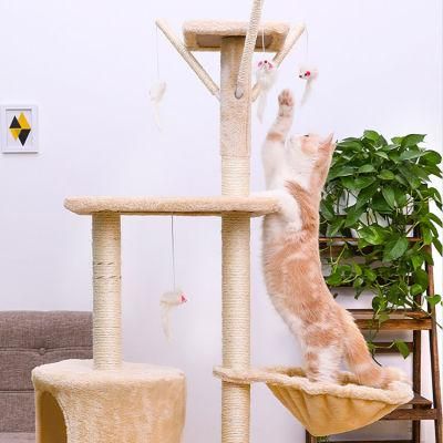 Chinese Factory Large Wooden Scratch Climbing Tower Fashion DIY Deluxe Cat Tree Tower Condo Play House Pet Scratch Post Kitten Furniture