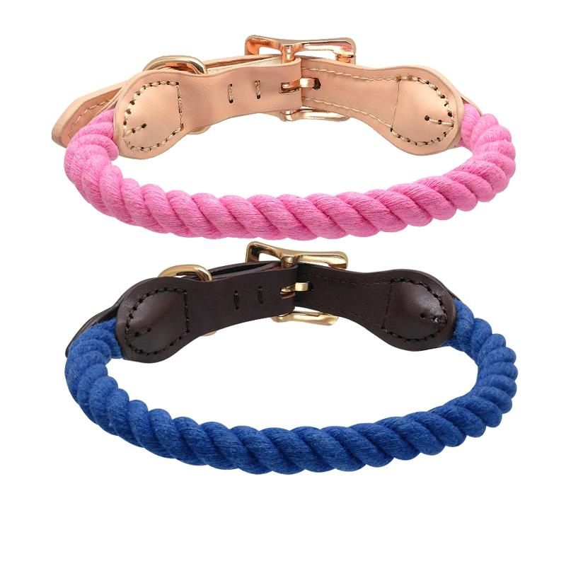High Quality Handmade Customized Strong Durable Cotton Nylon Rope Ombre Dog Collar Lether Collar