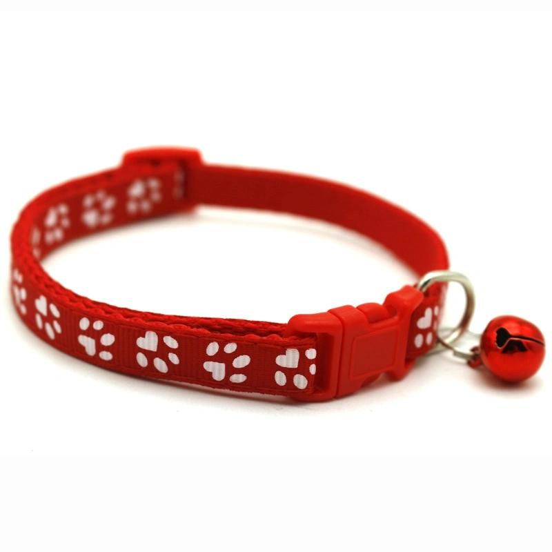 Manufacturer Wholesale Multi-Colors Paw Print Adjustable Nylon Cat Dog Collar with Bell