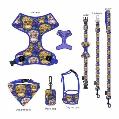 2021 New Eco Friendly Cork Leather Materials Hemp Webbing Dog Collar Leash and Harness Set with Poop Bag Dispenser
