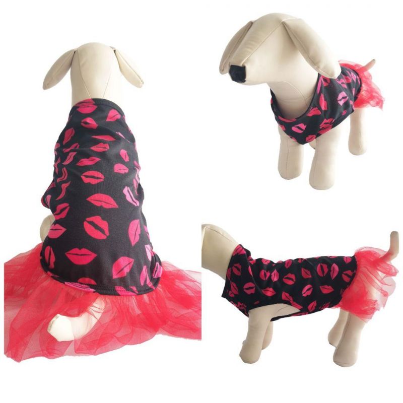 Customized Fashion Valentine′ S Day Kiss Dress Peplum Light-Weight Printing Vest Dog Accessories Apparel Pet Clothes