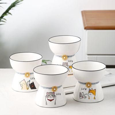 Ceramic Raised Cat Bowls High Feet Pet Cats Dogs Food and Water Bowls Set Porcelain Elevated Stress Free Feeding Pet Dish