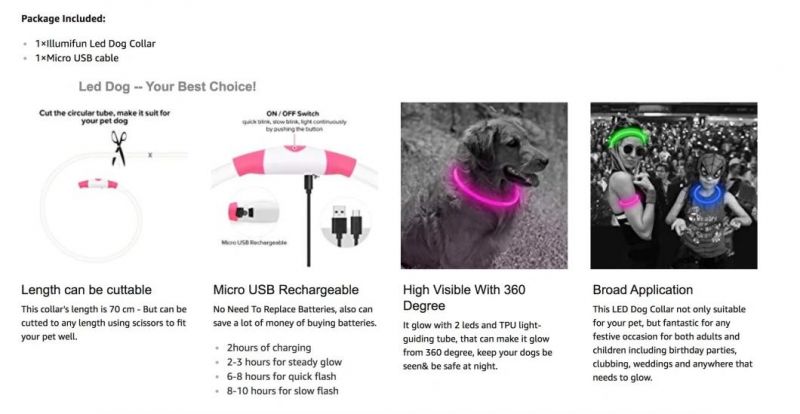 LED Dog Collar, TPU Cuttable USB Rechargeable Glowing Pet Collars, Light up Collars Make Your Dogs Be Seen & Safe at Night