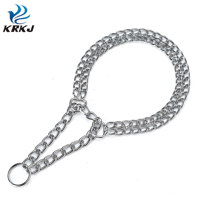 New Upgraded Version Adjustable Silver Tactical Running Dog Double Row Metal Chain Collar