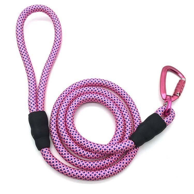 Durable Strong Reflective Nylon Rope Dog Leash with Lockable Aluminium Alloy Carabiner for Dog Training Climbing