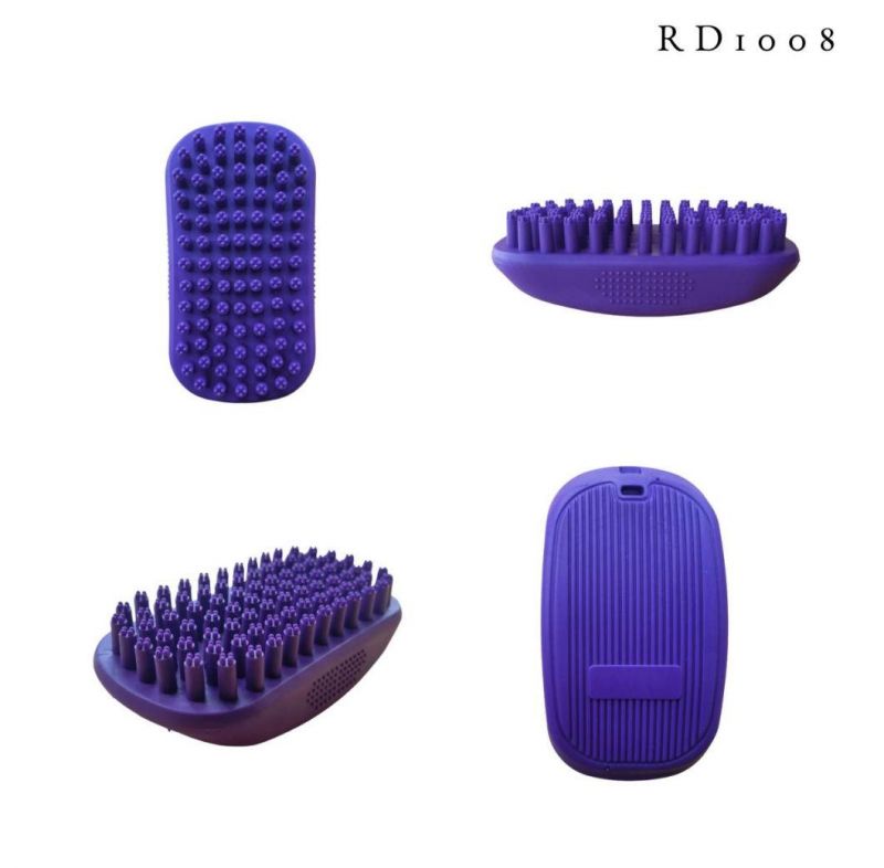 Hot Saling Small Animal Products Soft Rubber Pet Grooming&Cleaning Tools Bath Massage Brush Purple
