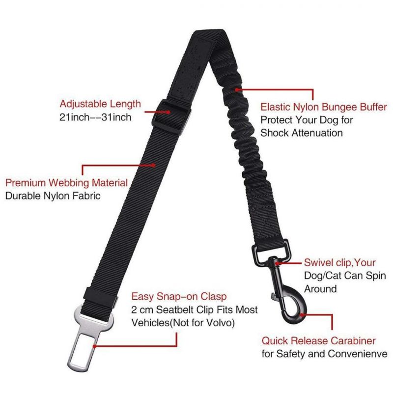 Pet Dog Seat Belt Leash Adjustable Cat Safety Leads Vehicle Car Seatbelt Harness with Elastic Nylon Bungee Buffer