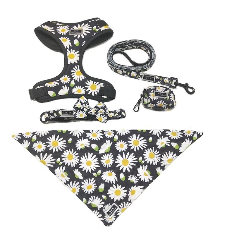 Popular Custom Design Dog Harness with Matching Collar Leash Bow Tie and Bandana Set Neoprene Reversible Dog Harness Vest